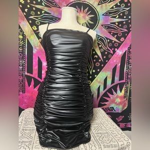 Faux Leather Scrunchy Dress